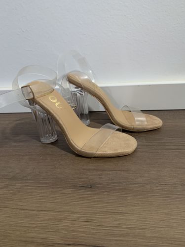 Customer photo review of Petite Ankle Strap Clear Heel Sandals BS134