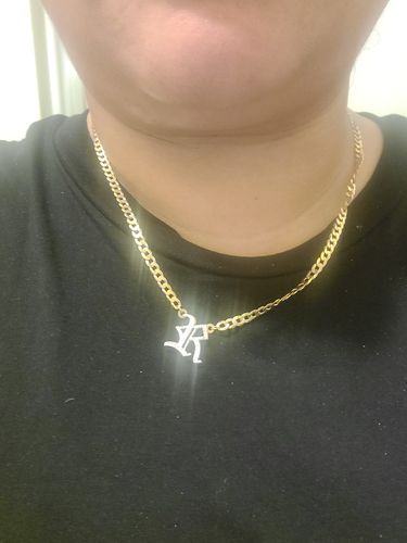 Customer photo review of Double Plated Gothic Initial Necklace with Cuban Chain