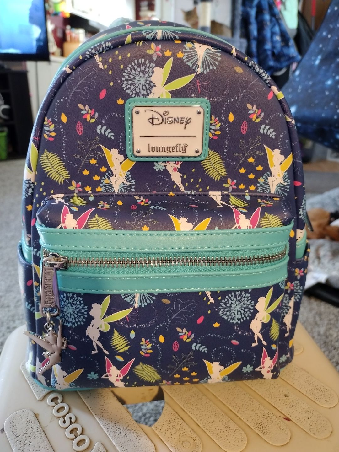 Customer photo review of 707 Street Exclusive - Disney Tinkerbell Glow in the Dark Allover Print Mini Backpack w/ Teal Straps - December Preorder