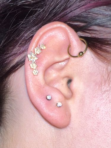 Customer photo review of Flower Curve Top Cartilage Ring