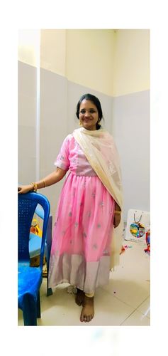 Customer photo review of Baby Pink Festive Maxi with Silver Brocade