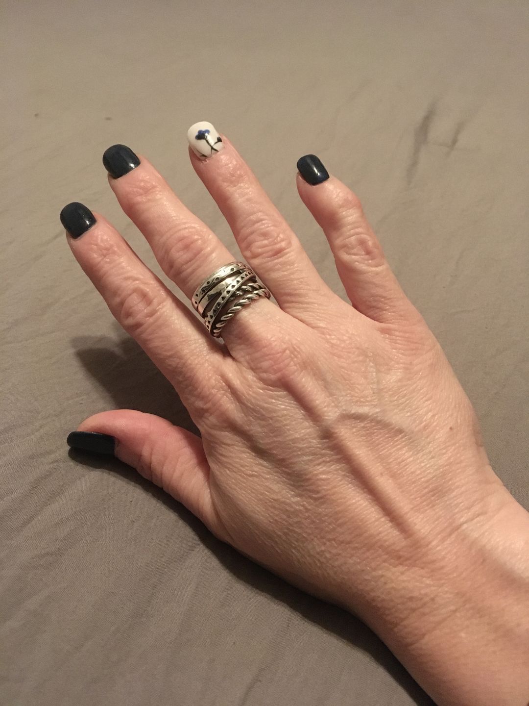 Customer photo review of Women's Wide Band Silver Ring with Boho Engraving