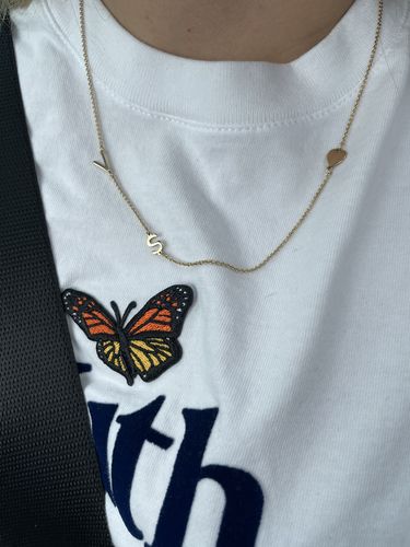 Customer photo review of PERSONALIZED DOUBLE INITIAL HEART NECKLACE 011