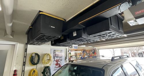 Customer photo review of Overhead Storage Bin Rail System - Made in USA