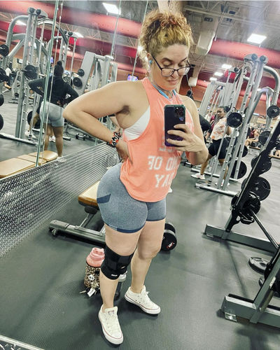 Customer photo review of Blue Contour Scrunch Butt Biker Shorts