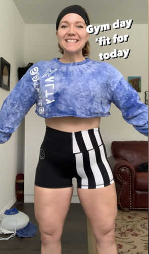 Customer photo review of Salty Savage™ Ladies High Waist "Cruella Vibes" Spliced Training Shorts | Wet Suit Performance | Black/White Striped