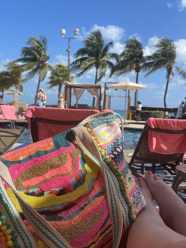 Customer photo review of Daphne Embellished Multi-colored Hand Beaded Tote