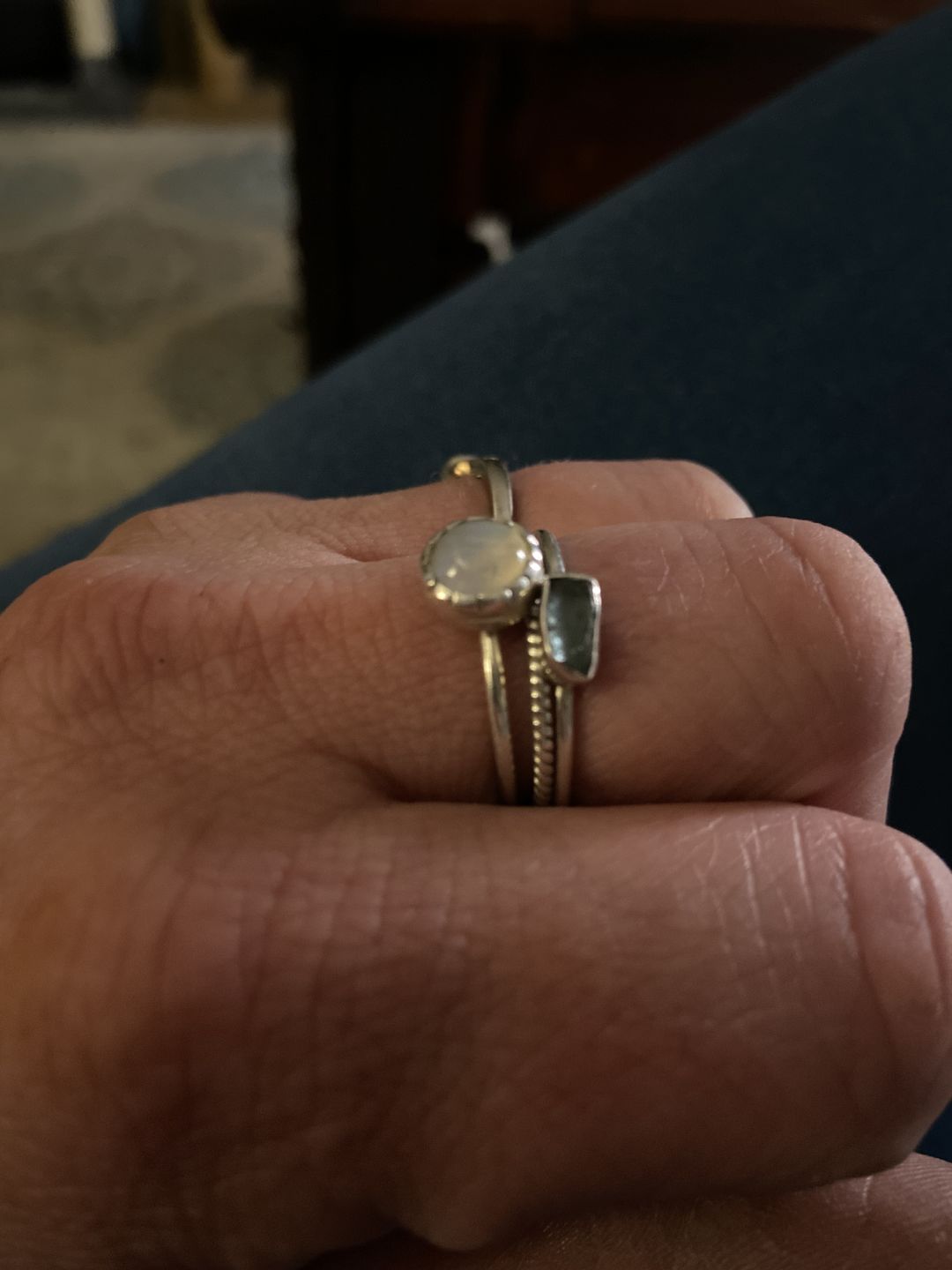 Customer photo review of Moonstone and Aquamarine Ring Stacking Set Sterling Silver