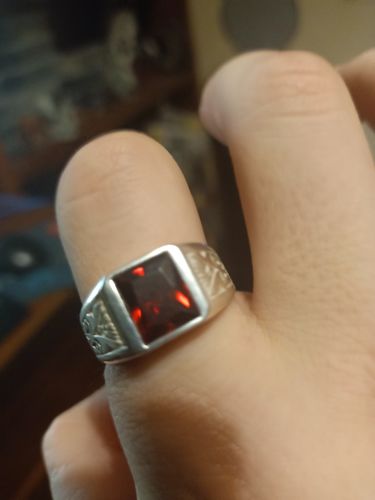 Customer photo review of Men's Ring with Red Ruby Gemstone in 925k SOLID Sterling Silver