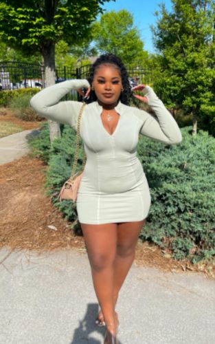 Customer photo review of Solid Color Casual Bodycon Zipper Mini Dress