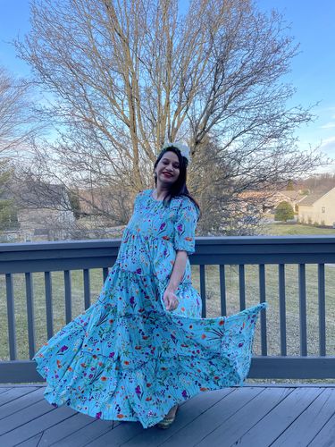 Customer photo review of Teal Aqua Multilayer Frill Single Concealed Zip Maternity & Nursing Dress