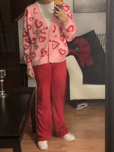 Customer photo review of Heart Pattern Jacquard Button Up Oversized Cardigan
