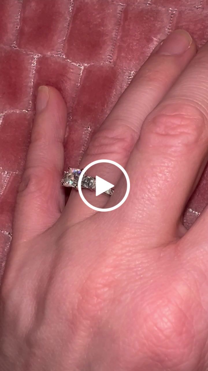 Customer video review of Three Stone Princess Cut Moissanite Pavé Set Engagement Ring