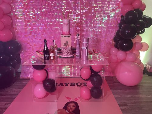 Customer photo review of Gradient Pink Shimmer Wall Panels – Easy Setup Wedding/Event/Theme Party Decorations