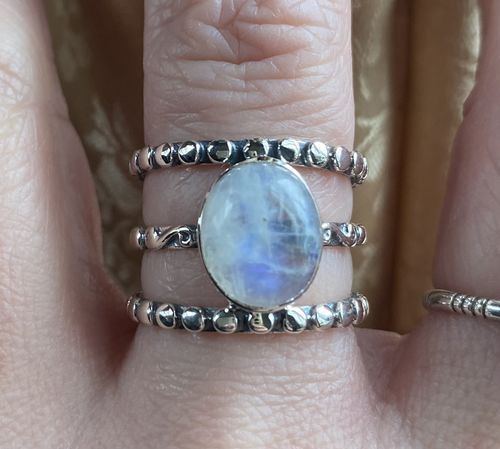 Customer photo review of Large Rainbow Moonstone Ring Sterling Silver