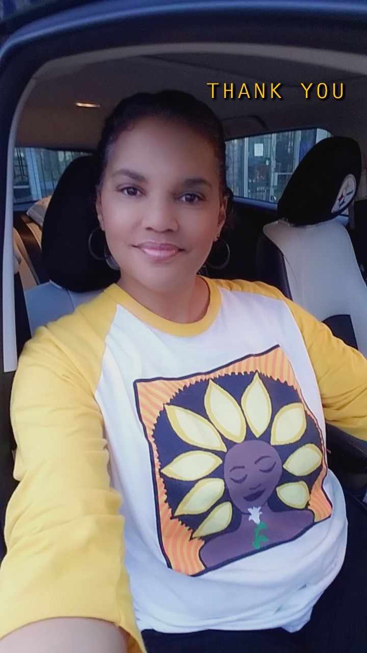 Customer photo review of The Sunflower Baseball Tee in Yellow Gold and Creme (off white)