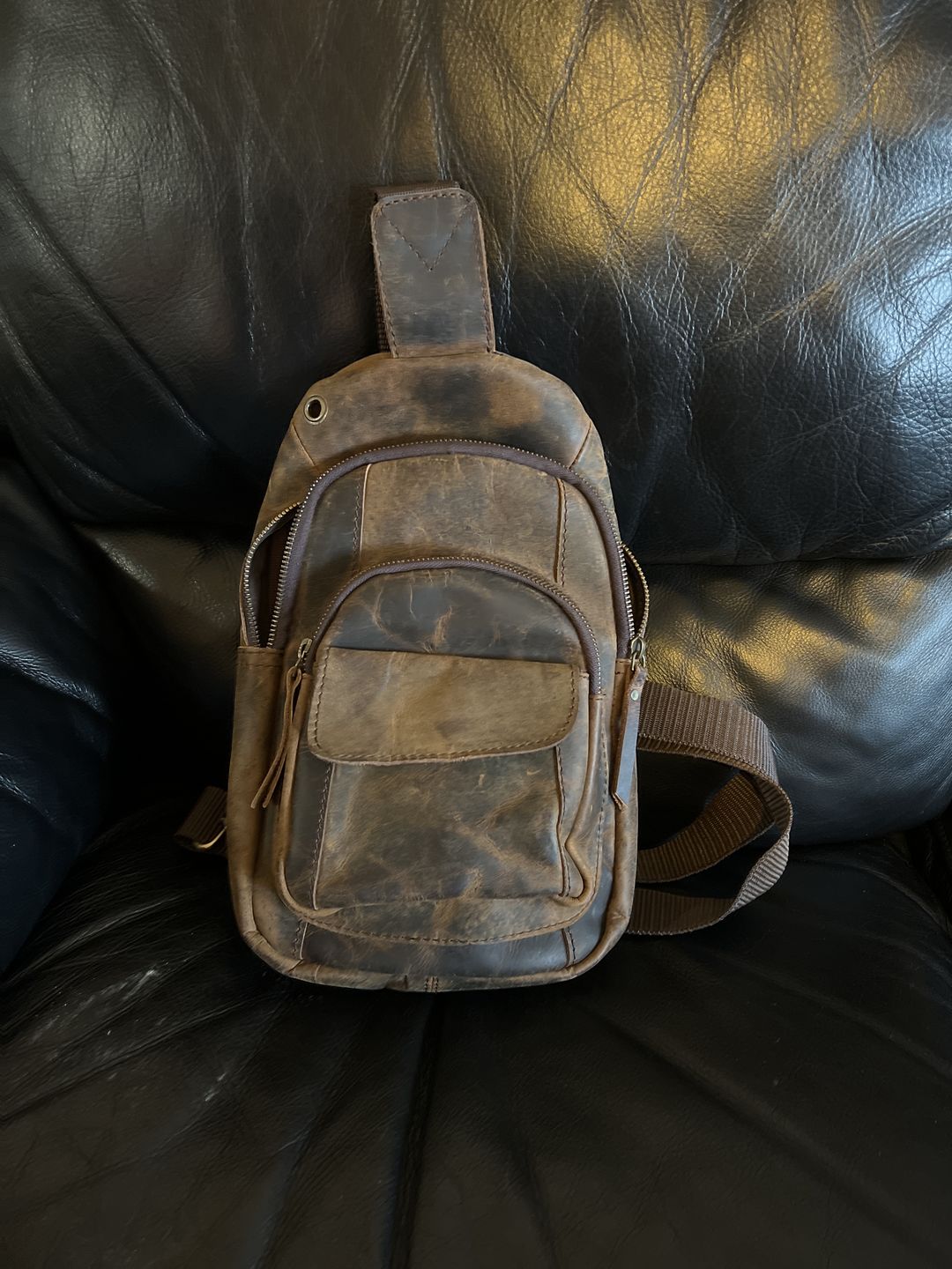 Customer photo review of Cowhide Leather Sling Bag