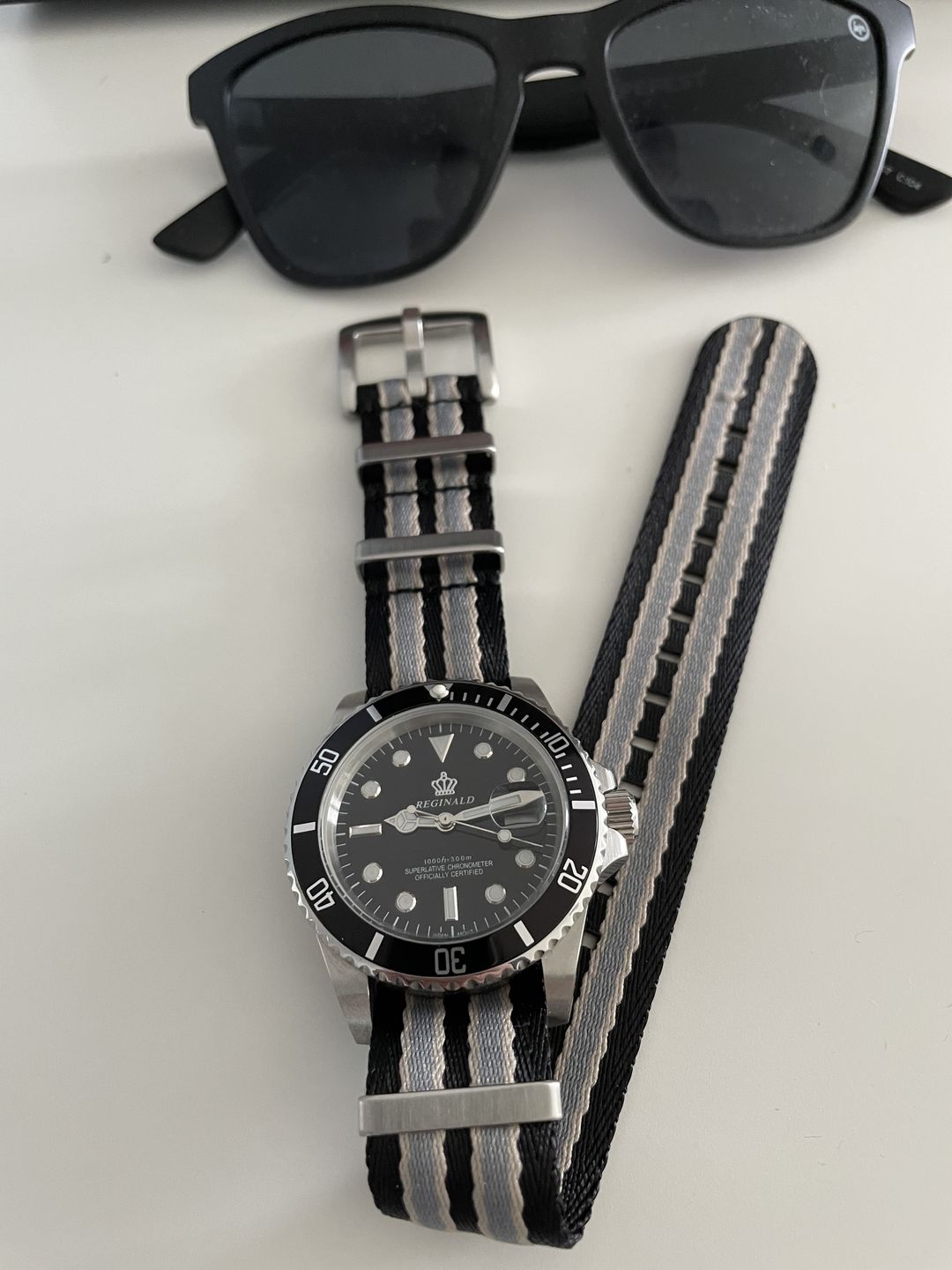 Customer photo review of Premium Woven NATO Watch Strap - Black, Grey and Beige (No Time To Die Strap)