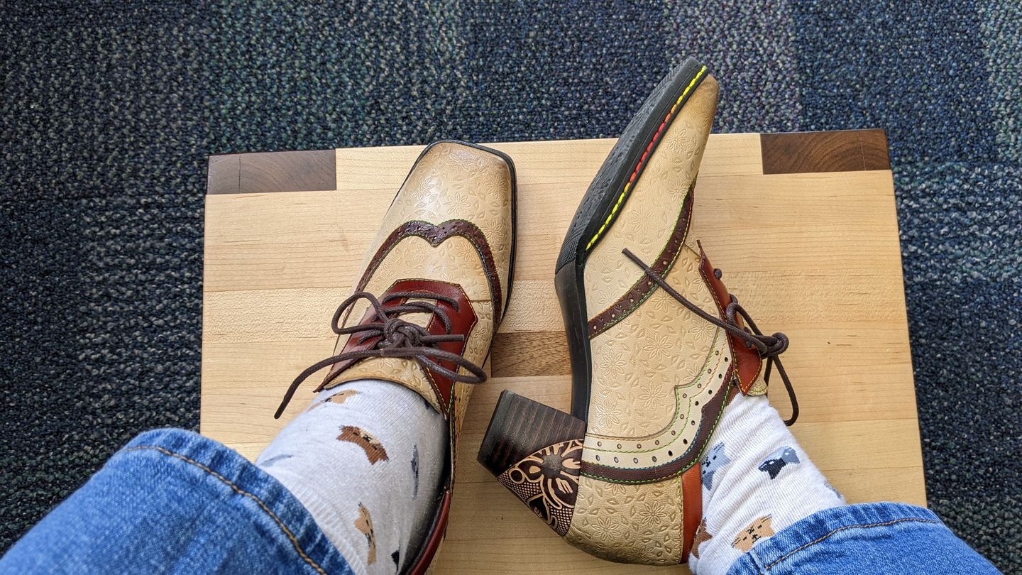 Customer photo review of Bohemian Hand-printed Leather Pumps
