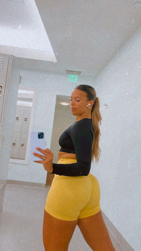 Customer photo review of Yellow Sculpting Biker Shorts