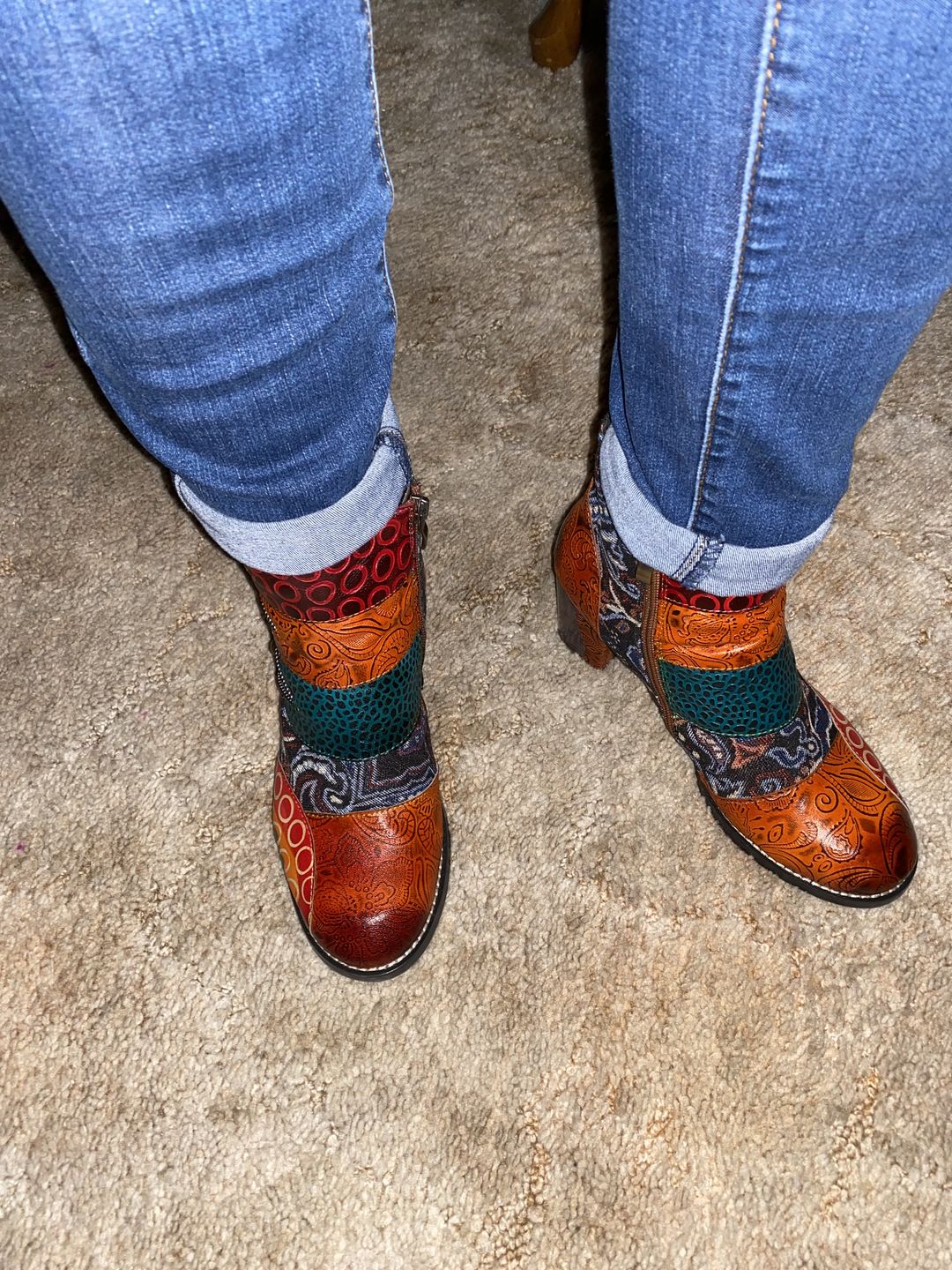 Customer photo review of Handmade Leather Stitching Jacquard Craft Boots
