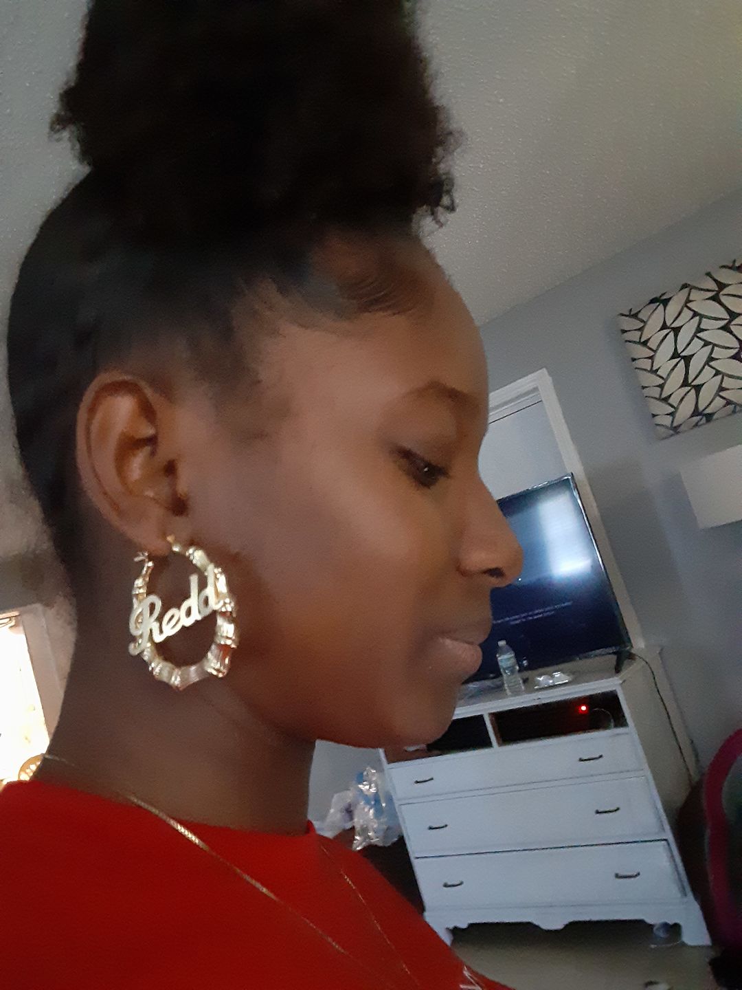 Customer photo review of 2" Bamboo Name Earrings
