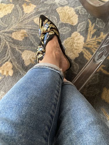 Customer photo review of Embroidery Mule Flats