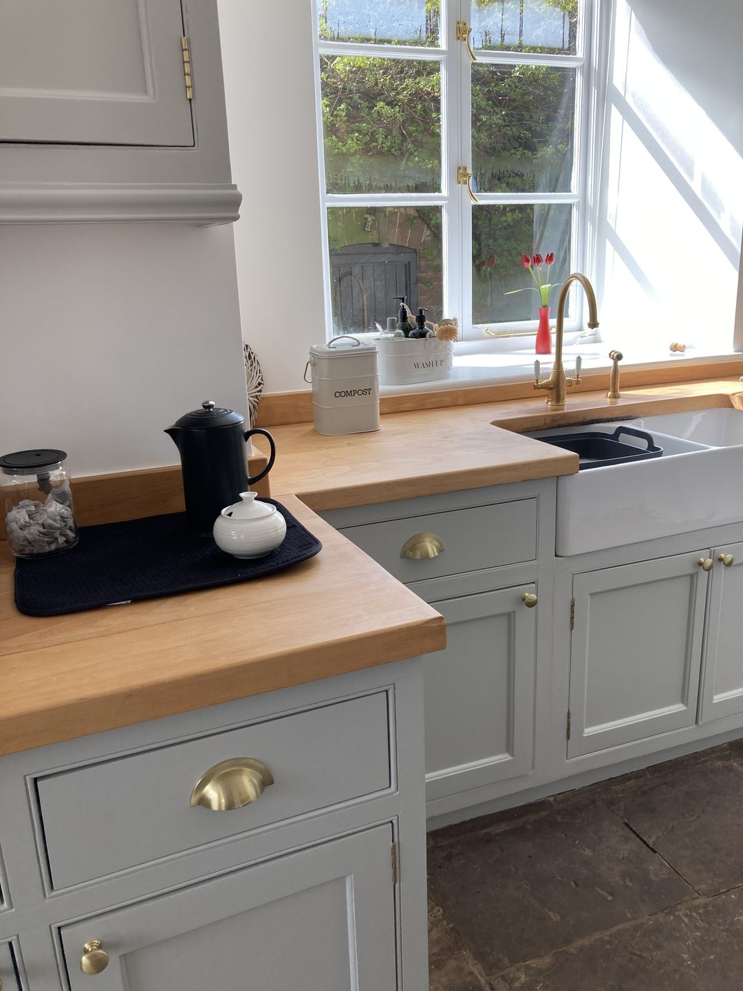 Customer photo review of Monmouth Brushed Satin Brass Cupboard Handles