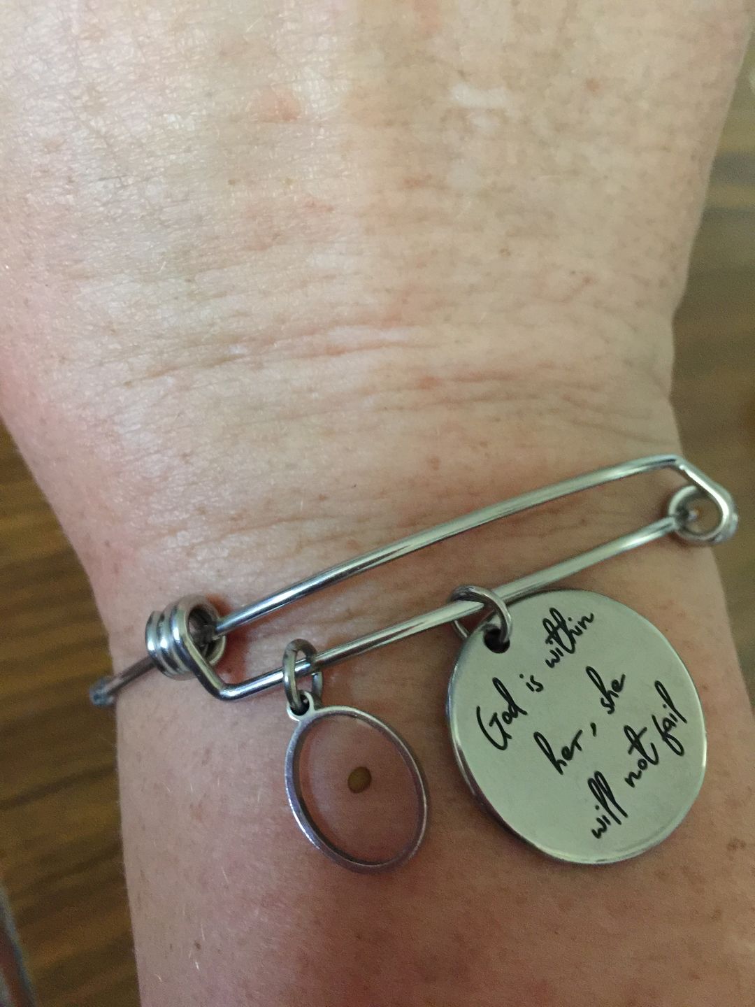 Customer photo review of God is Within Her, She Will Not Fail Bracelet