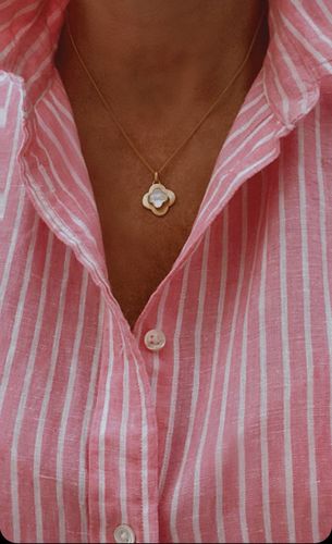 Customer photo review of MOTHER OF PEARL CLOVER NECKLACE