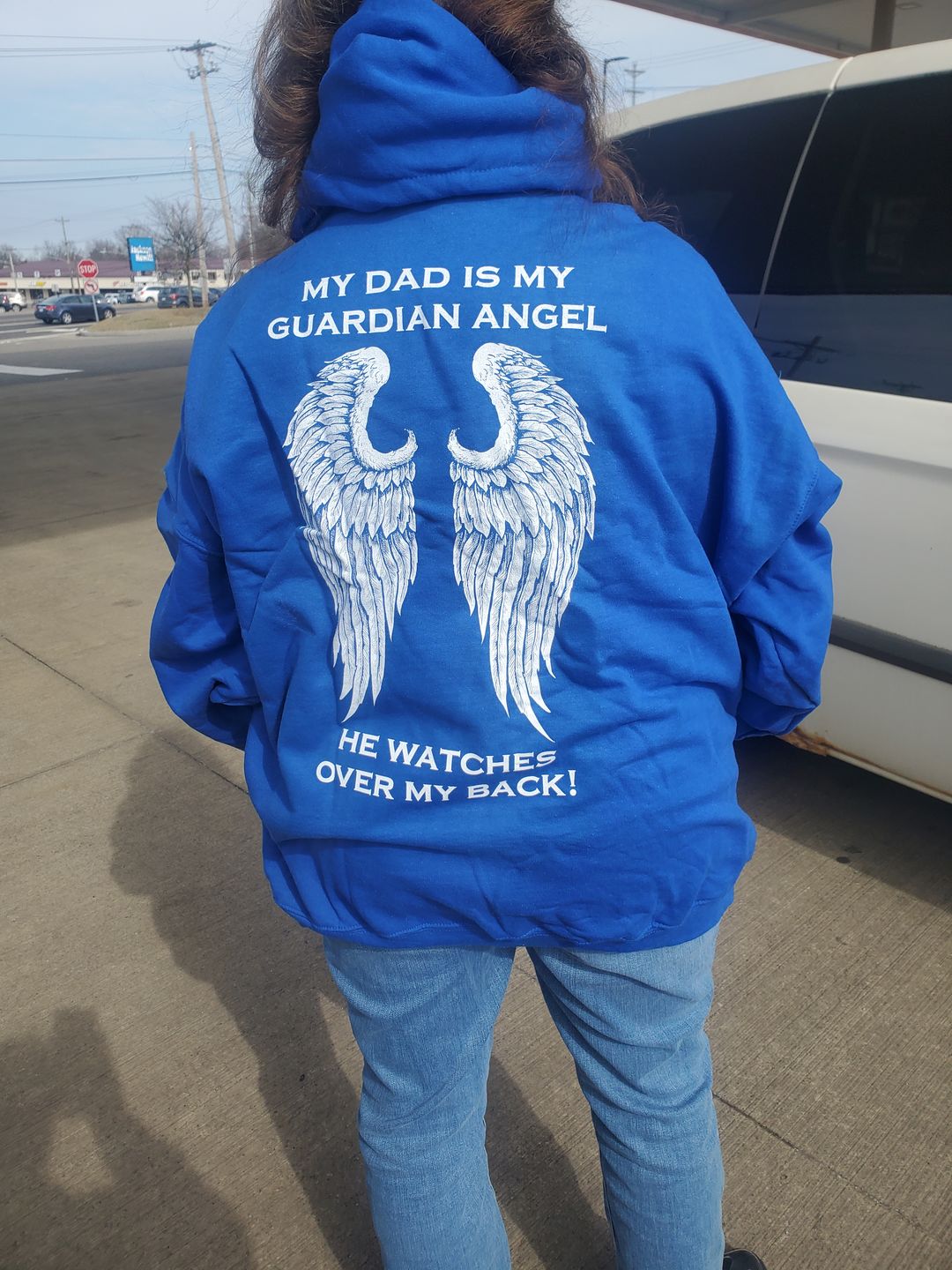 Customer photo review of My Dad Is My Guardian Angel Hoodie