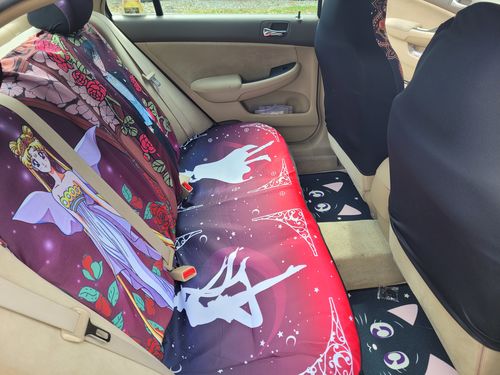 Customer photo review of Tuxedo Mask And Sailor Moon Car Back Seat Covers Custom Sailor Moon Anime Car Accessories