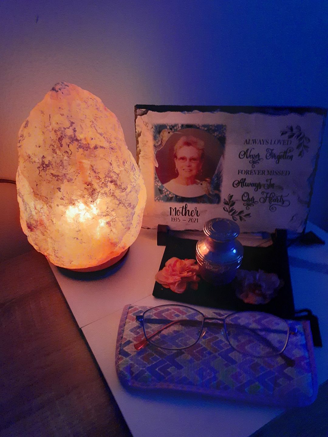 Customer photo review of Beautiful Memorial Slate | Always Loved Never Forgotten Forever | Marble Design Sympathy Slate Stone with Photo |Sympathy Keepsake