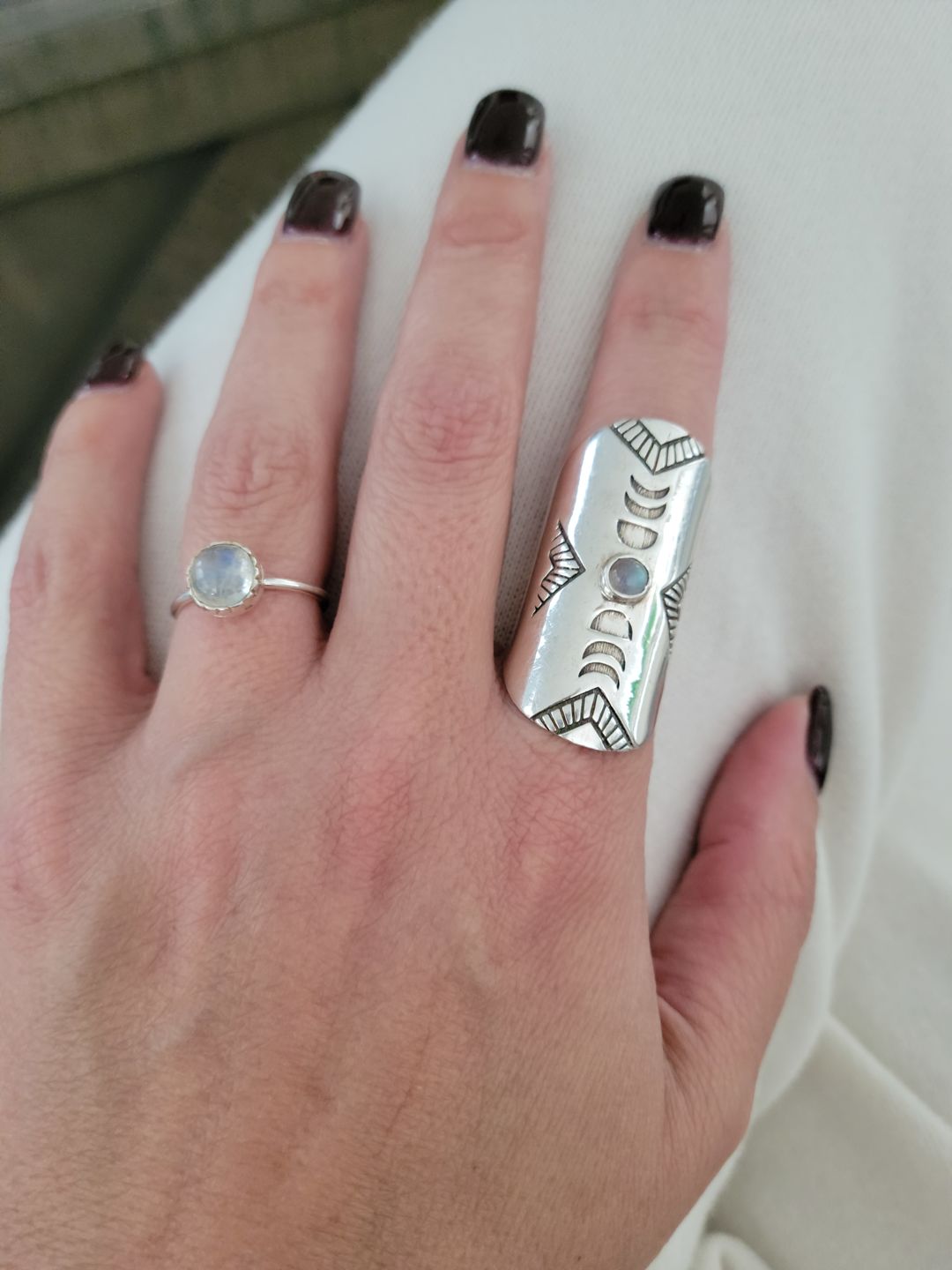 Customer photo review of Moonstone and Aquamarine Ring Stacking Set Sterling Silver