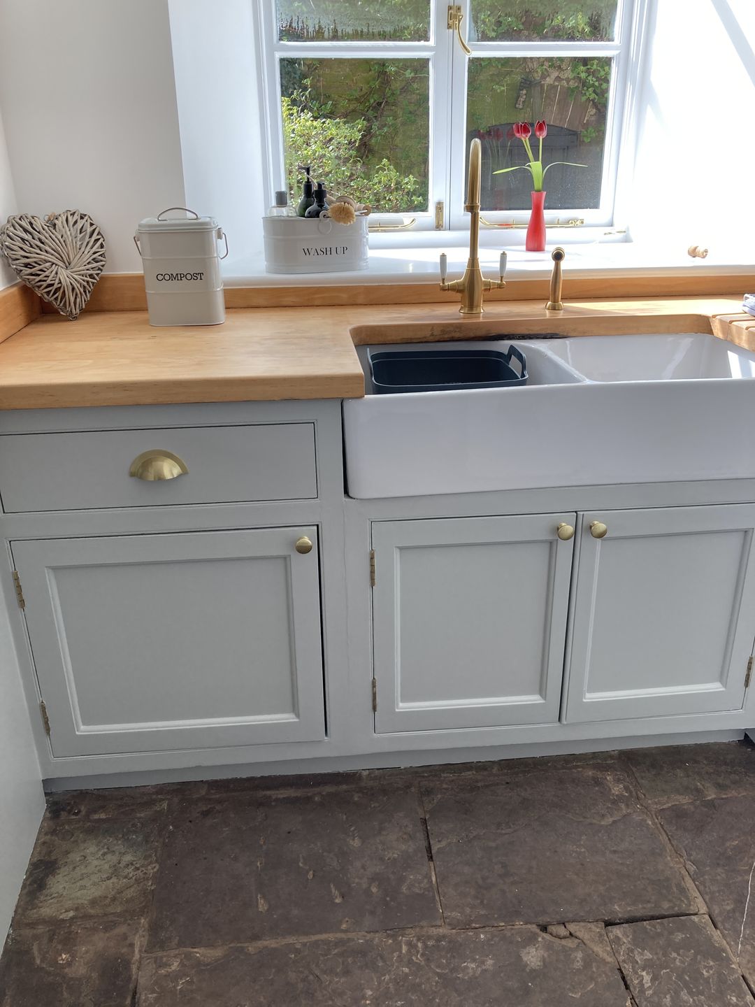 Customer photo review of Monmouth Brushed Satin Brass Cupboard Handles
