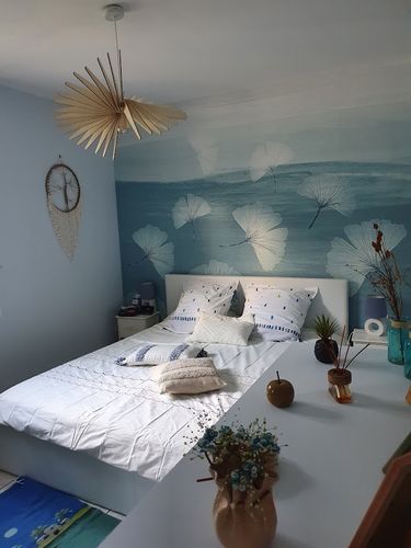 Customer photo review of Papier peint panoramique bleu ginkgo asie