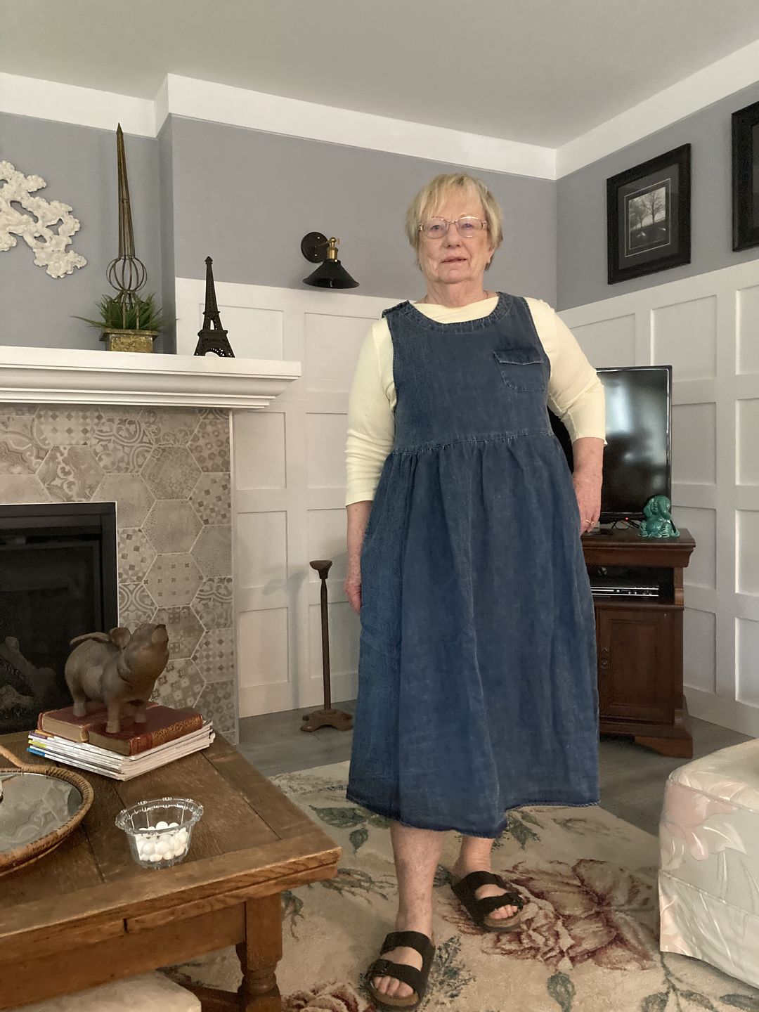 Customer photo review of Plus Size - Denim Pleated Long Sleeveless Pinafore Dress