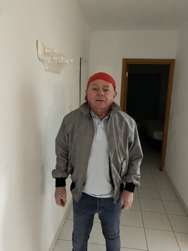 Customer photo review of Mens Check Harrington Jacket - Light Grey/Red