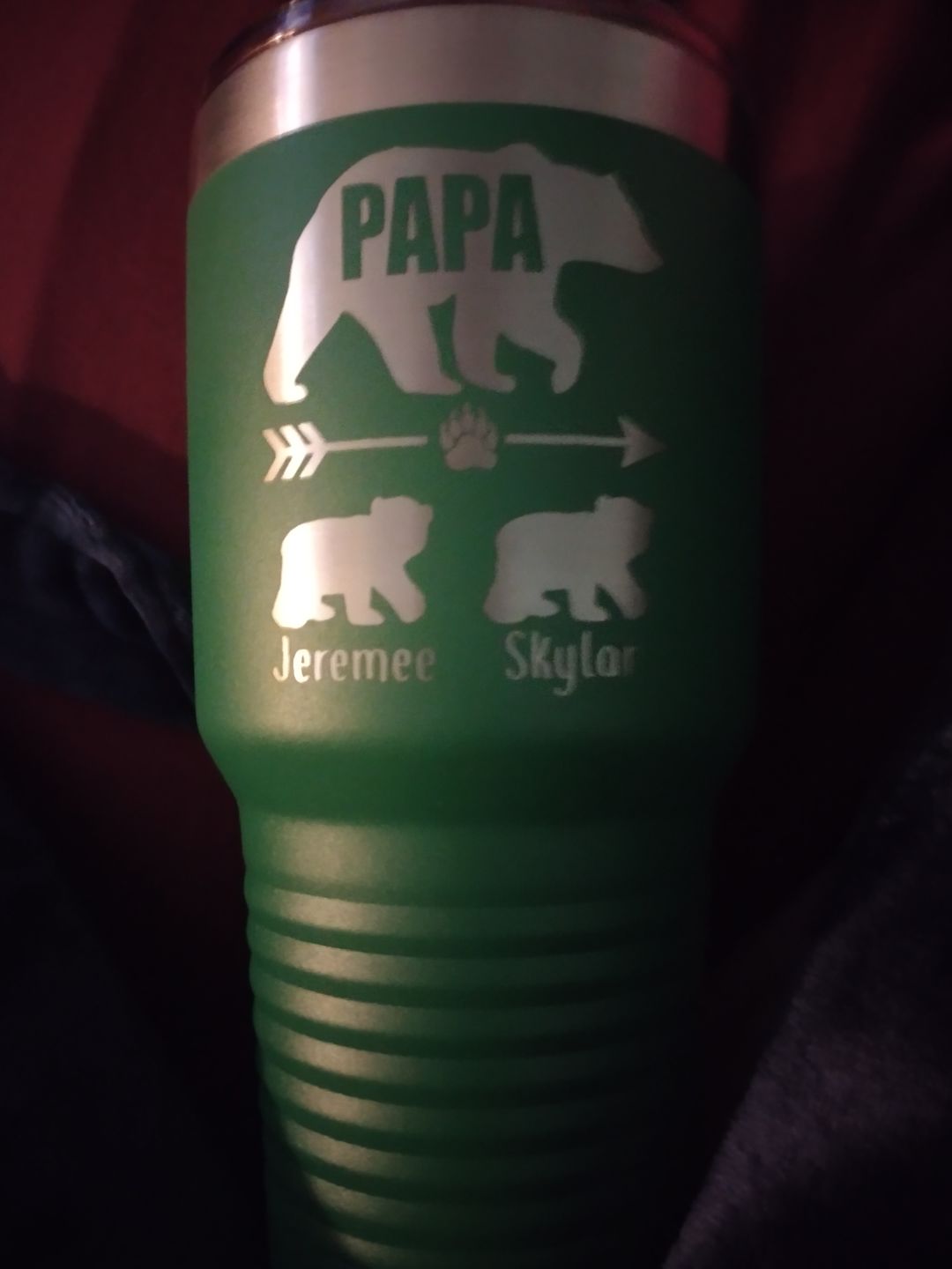 Customer photo review of Papa Bear (CUSTOM) With Child's Name Engraved Tumblers