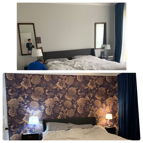 Customer photo review of Removable Wallpaper Peel and Stick Wallpaper Wall Paper Wall Mural - Vintage Flower Non-Metalic Gold Color - A922