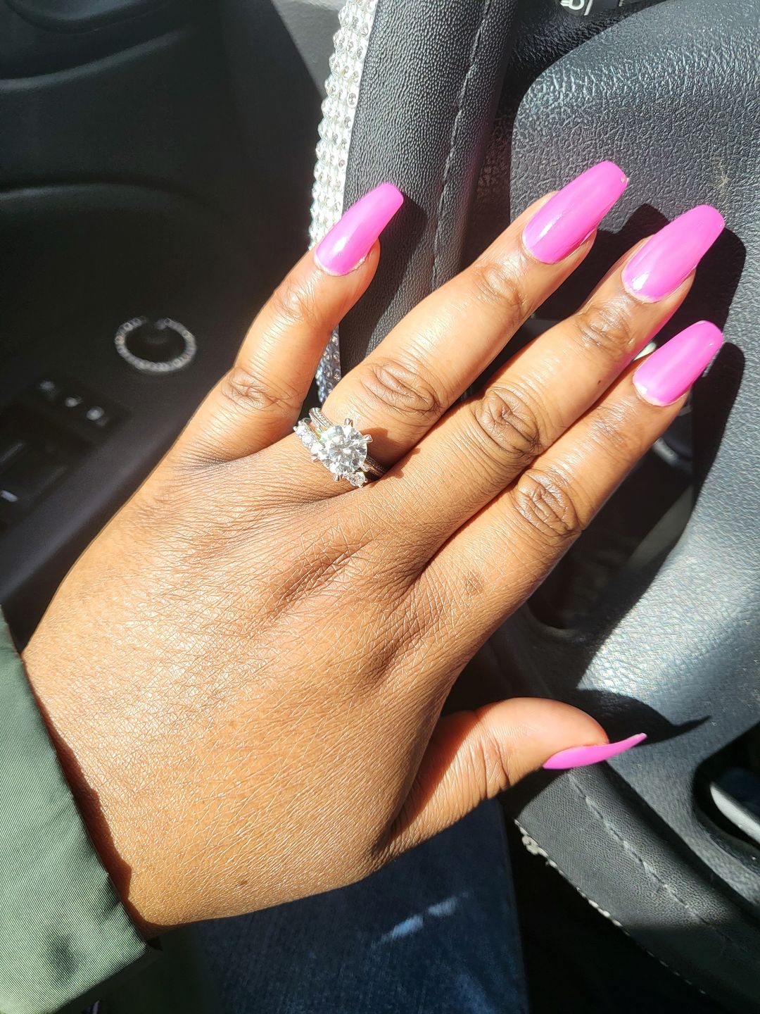 Customer photo review of Knife Edge Pave Moissanite Sterling Silver Engagement Ring