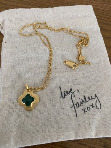 Customer photo review of GREEN AGATE CLOVER NECKLACE