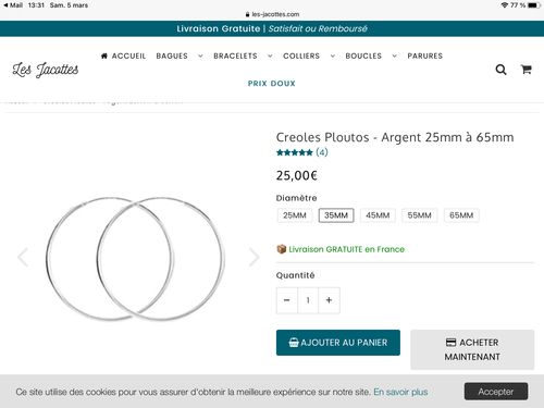 Customer photo review of Creoles Ploutos - Argent 25mm à 65mm