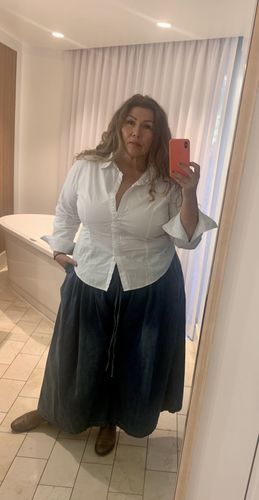 Customer photo review of Plus Size - Casual Drawstring Blue Denim Wide Leg Pants Jeans