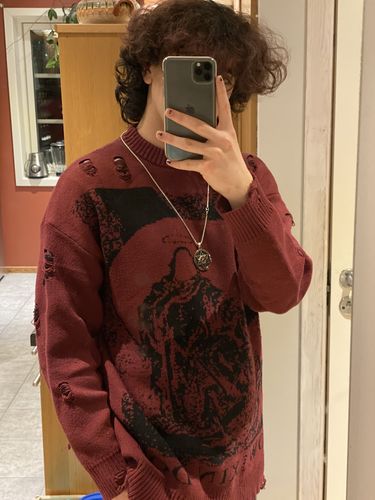 Customer photo review of NEV Ripped Hole with Chain Knit Sweater