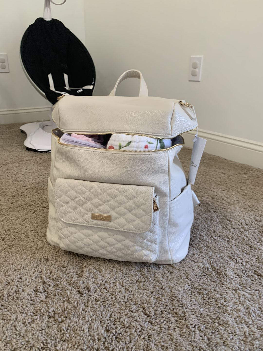 Customer photo review of Monaco Diaper Bag | Pearl White