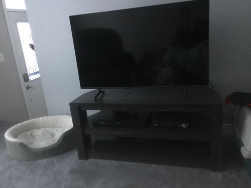 Customer photo review of Dark Taupe TV Stand with 2 Open Concept Shelves