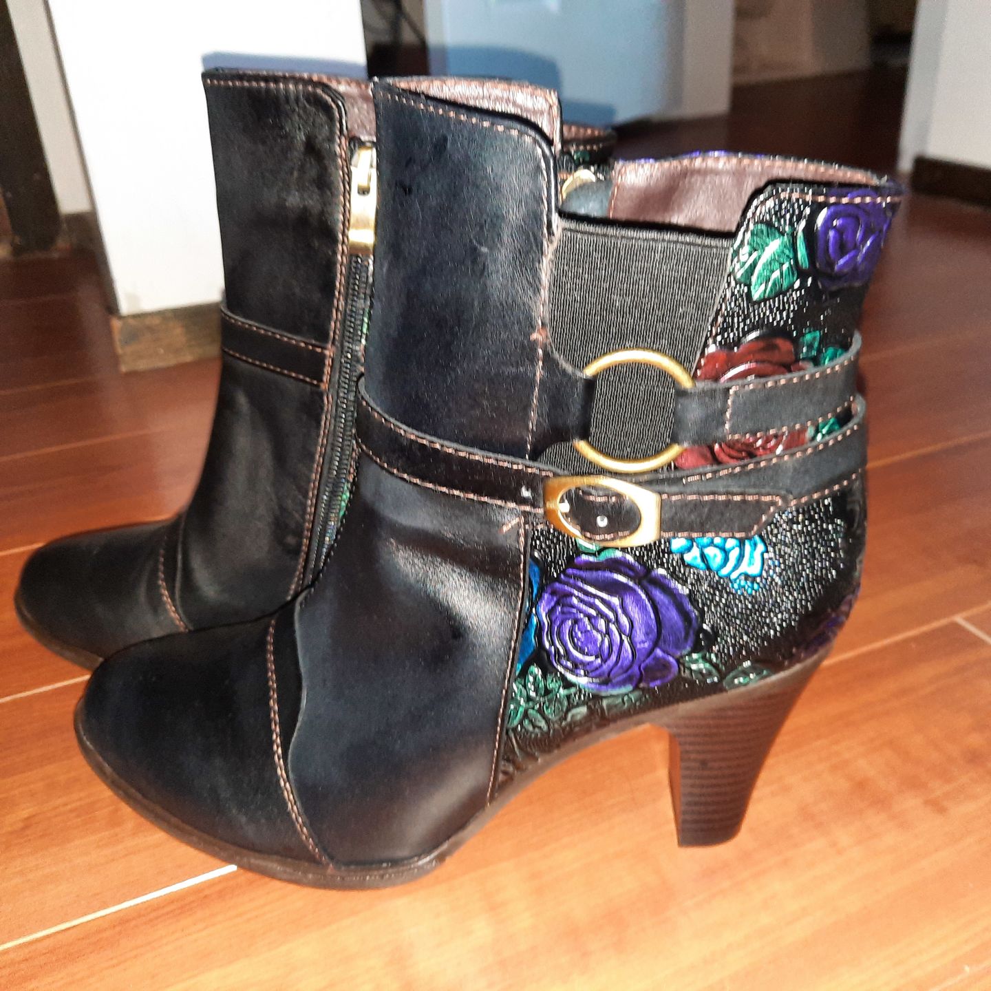 Customer photo review of Vintage Handmade Embossed Adjustable Ankle Boots