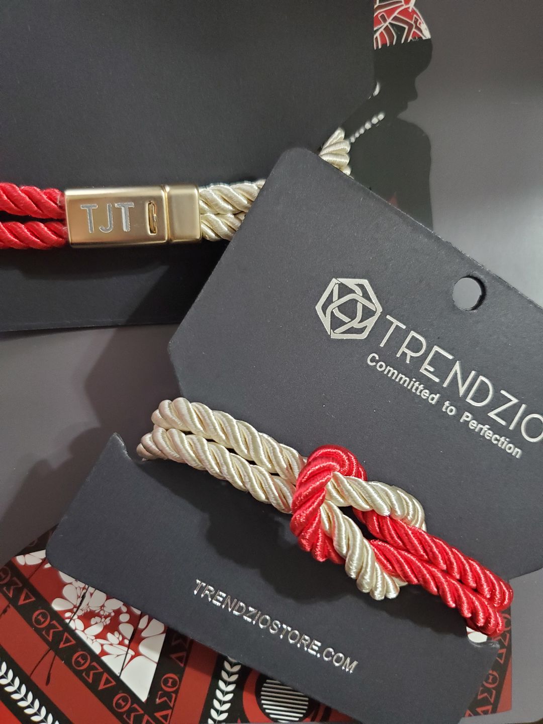 Customer photo review of The Original Love Knot Satin Rope Bracelet- Red and White