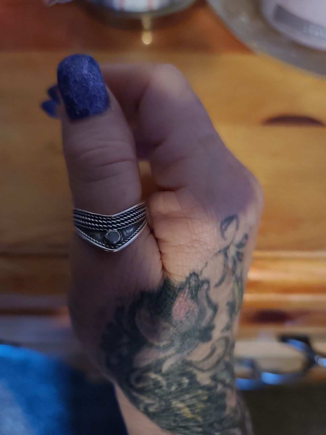 Customer photo review of Chevron Thumb Ring with Moonstone Sterling Silver